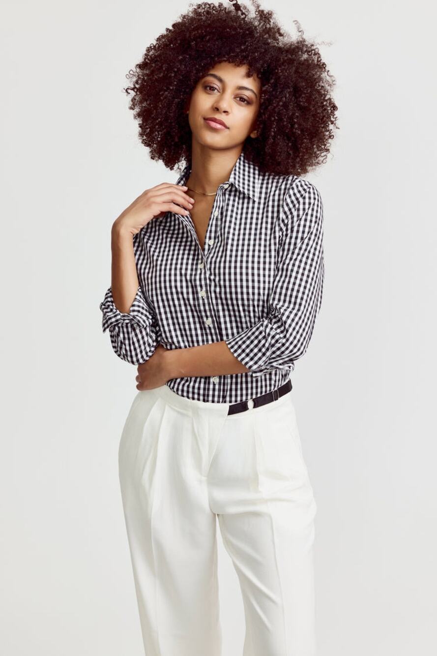 The Shirt Rochelle Behrens Black White Gingham Button Up Checkered Shirt Size XS